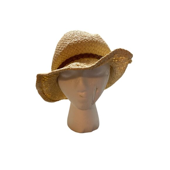 Mens Straw Fedora Hat Braided Faux Leather Band Natural Woven Beach Western - Picture 1 of 10